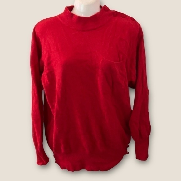 Vintage 70s 80s Dolores Mockneck Side Button Sweater Red - Picture 1 of 7